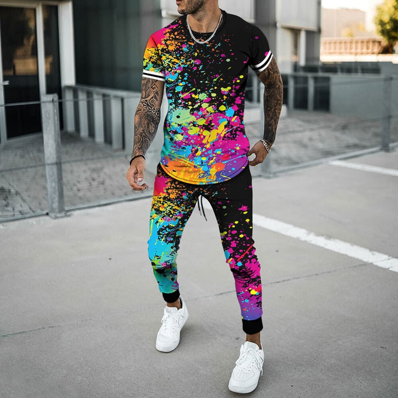 Men's 2-Piece  T-Shirt and Joggers Set - Fashionable Tracksuit with 3D Prints