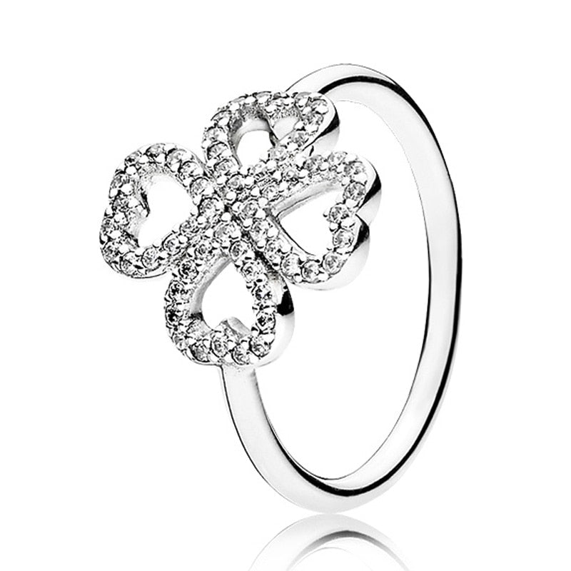 Wholesale 925 Silver Europe Signature Love Knot Radiant Teardrop Timeless Elegance Allure Heart clover Ring for Women Jewelry