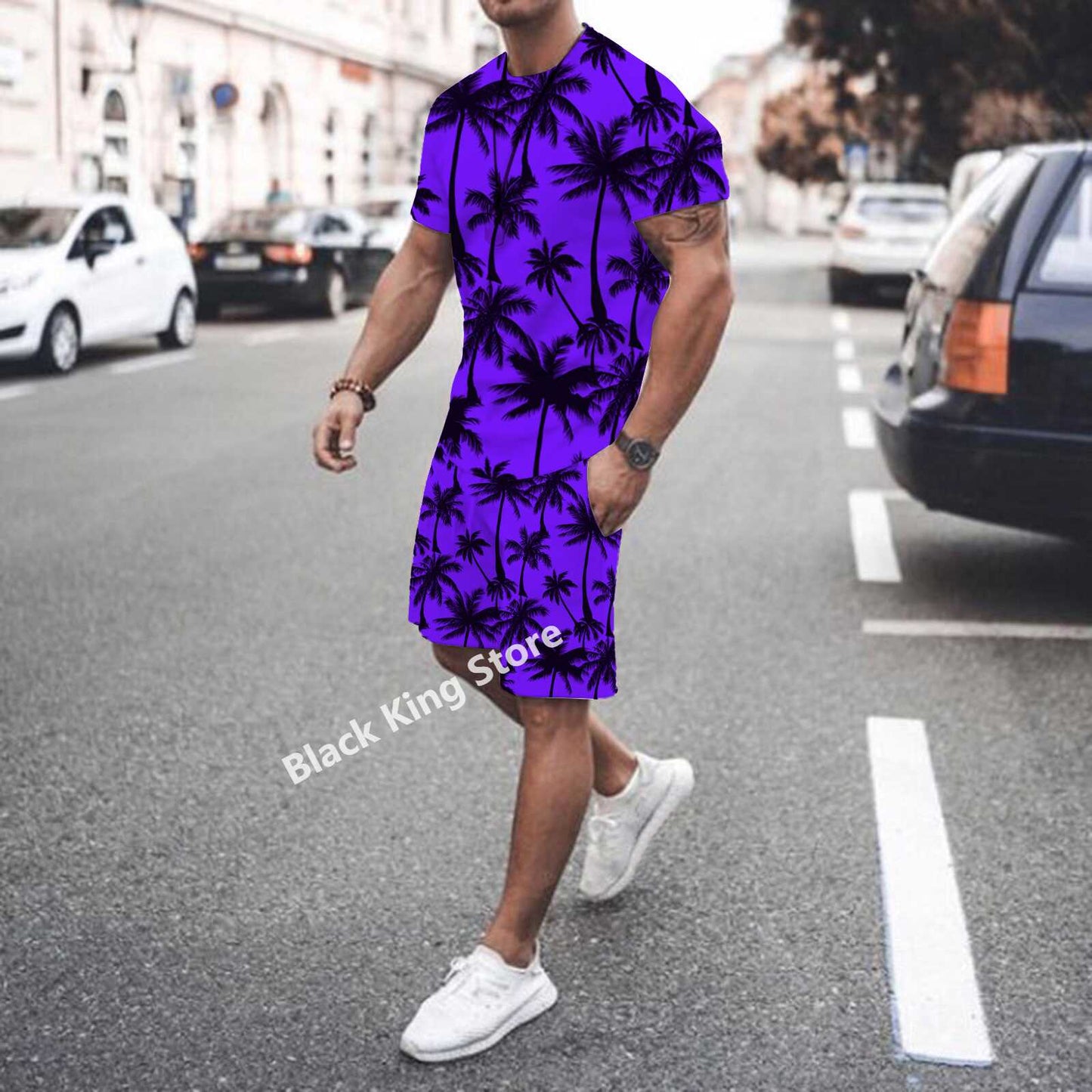 Summer Sets Causal Short Sleeve Maple Leaf Beach Shorts Sportswear O-neck T-shirt 2 Piece Tracksuits Suits for Men Clothing