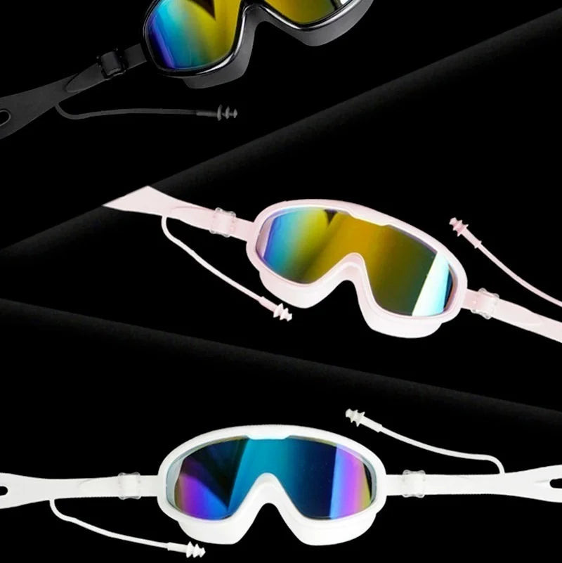 Big-frame Swimming Goggles High-definition Swimglasses with Earplugs Waterproof Anti-fog Swimming Goggles Adult Swimming Goggles