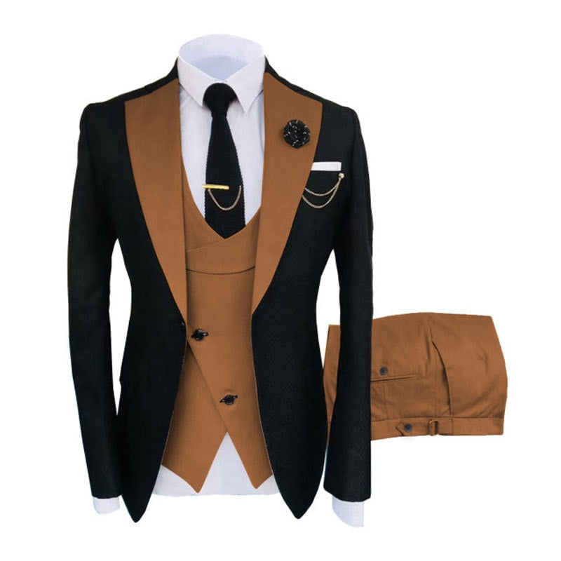 Slim Fit Fashion 3 Pieces Men Suit Formal Business Suits Champagne Beige Tuxedos for Wedding Groom Rugular Blazer+Pants+Vest