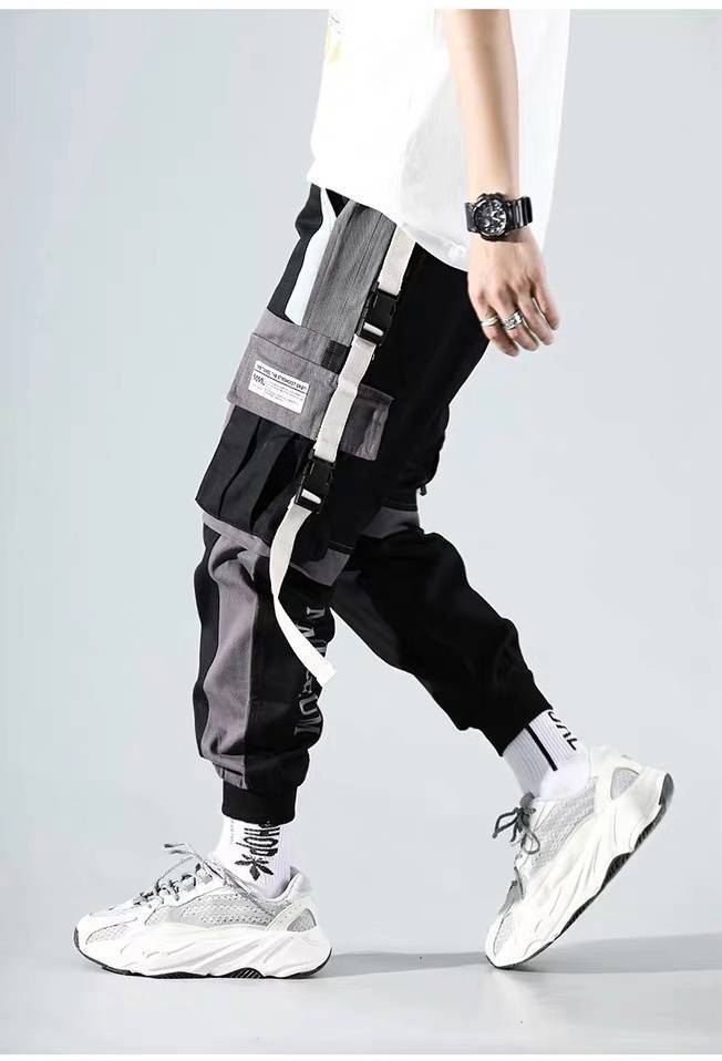 Thin Streetwear Casual Pants Men Ribbons Harem Jogging Pants Male Slim Fit Spring Cargo Pants Multi-Pockets Women Trouser K17