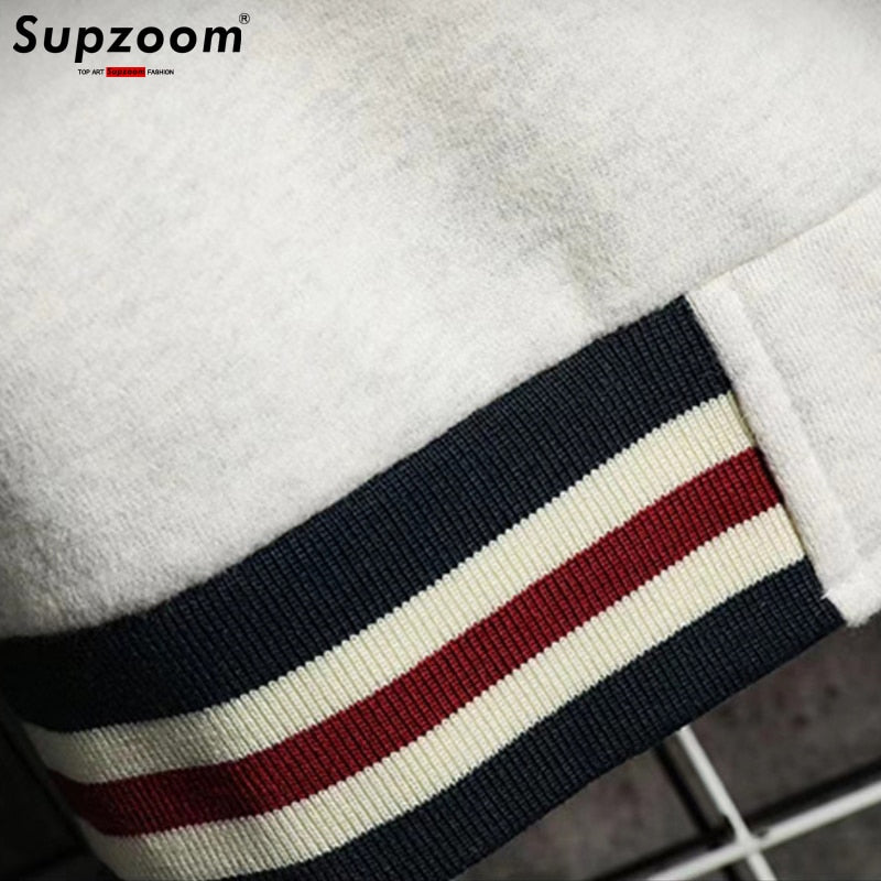 Supzoom New Arrival Letter Rib Sleeve Cotton Top Fashion Logo Single Breasted Casual Bomber Baseball Jacket Loose Cardigan Coat