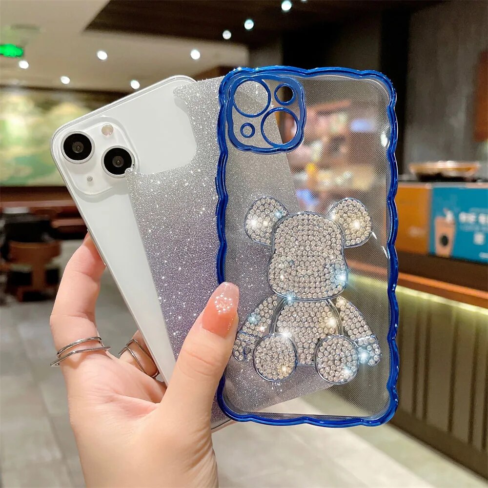 Bling Rhinestone for iPhone 11 14 12 13 Pro Max Case Glitter Diamond Cute Bear for iphone 14 13 8 7 SE XR Xs Max 14 Plus Cover