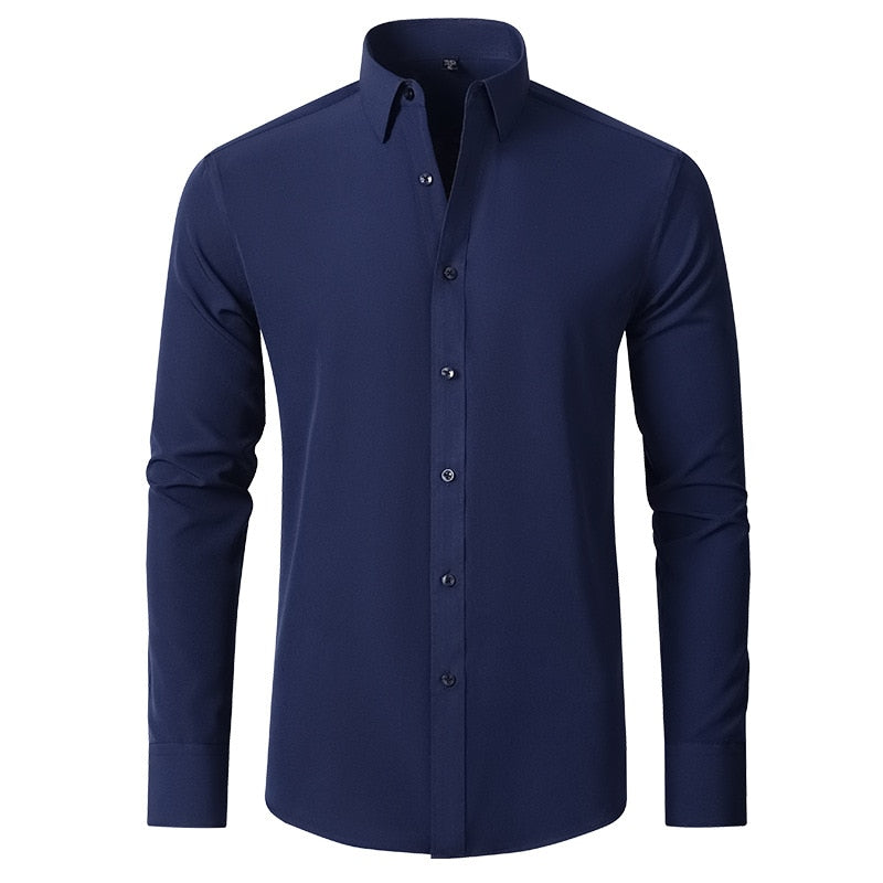 Slight Elasticity Men's Long-sleeved Business Casual Shirt Solid Color Slim Non Iron Dress Shirts Plus size