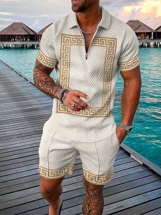 Tracksuit Casual Short Sleeve Polo Shirt shorts Suit two-Piece Set Male Clothing Streetwear