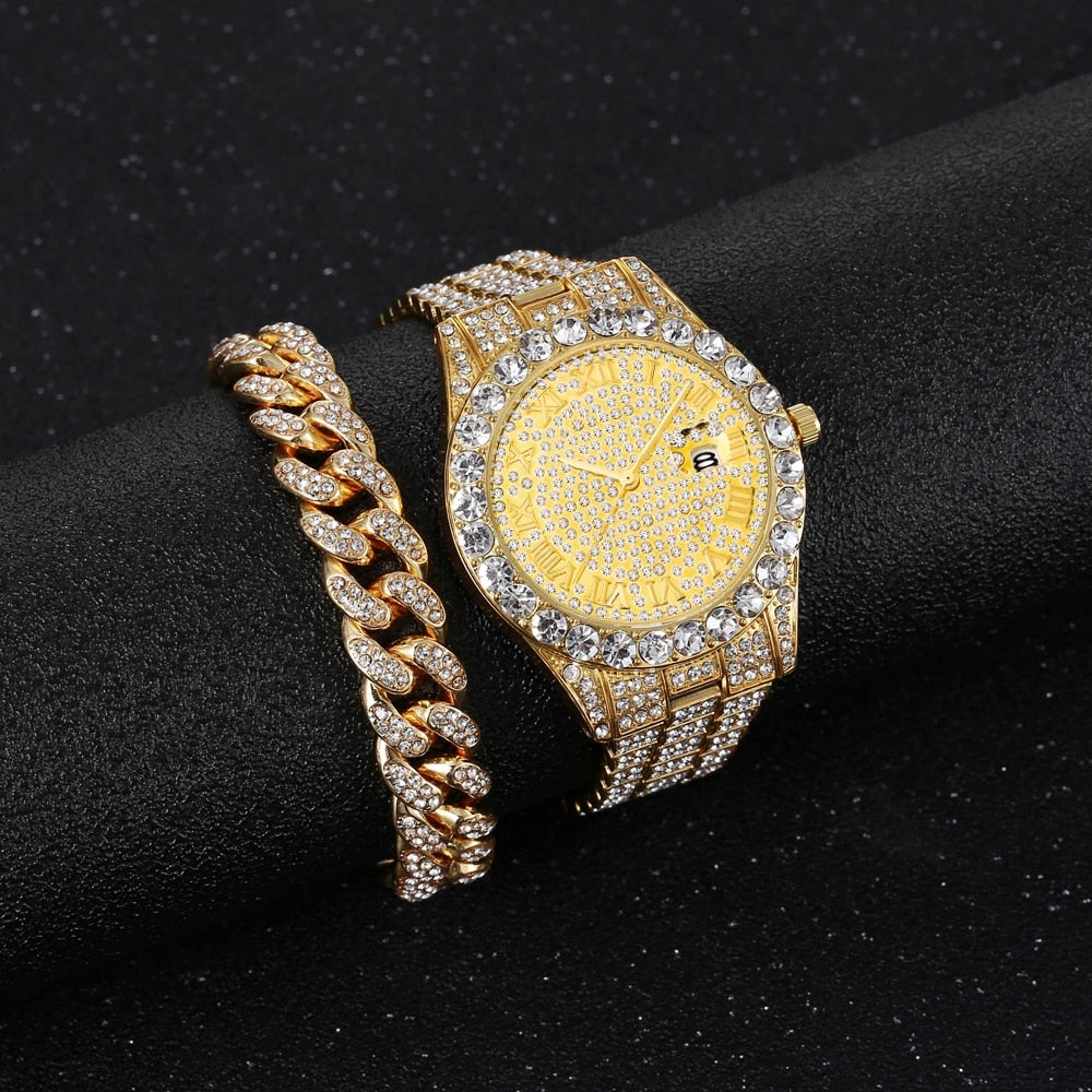 Diamond Men Women Watches Gold Watch Ladies Wrist Watch Luxury Rhinestone Unisex Bracelet Watches Female Clock Relogio Feminino