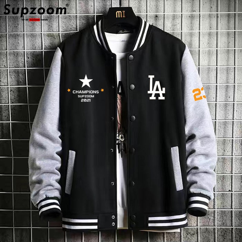 Supzoom New Arrival Letter Rib Sleeve Cotton Top Fashion Logo Single Breasted Casual Bomber Baseball Jacket Loose Cardigan Coat