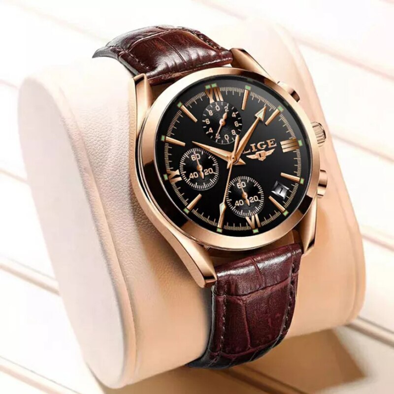 New Fashion Mens Watches Top Brand Luxury Military Quartz Watch Man Premium Leather Waterproof Sport Chronograph Watch Men Clock