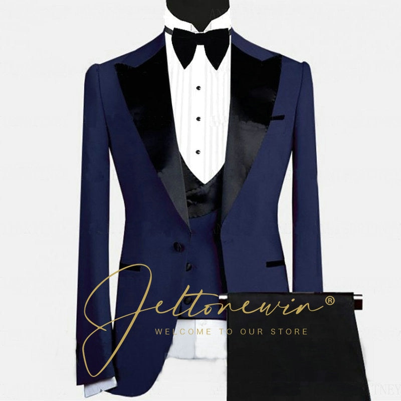 New Wedding Suit Men Set Formal Slim Fit Groomsman Groom Tuxedo Elegant Party Evening Blazer Vest Pants 3Pcs Blazer Sets