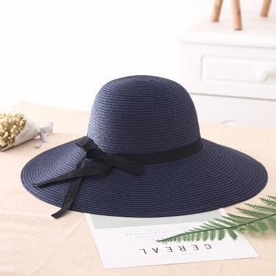 New Simple Foldable Wide Brim Floppy Girls Straw Hat Sun Hat Beach Women Summer Hat UV Protect Travel Cap Lady Cap Female