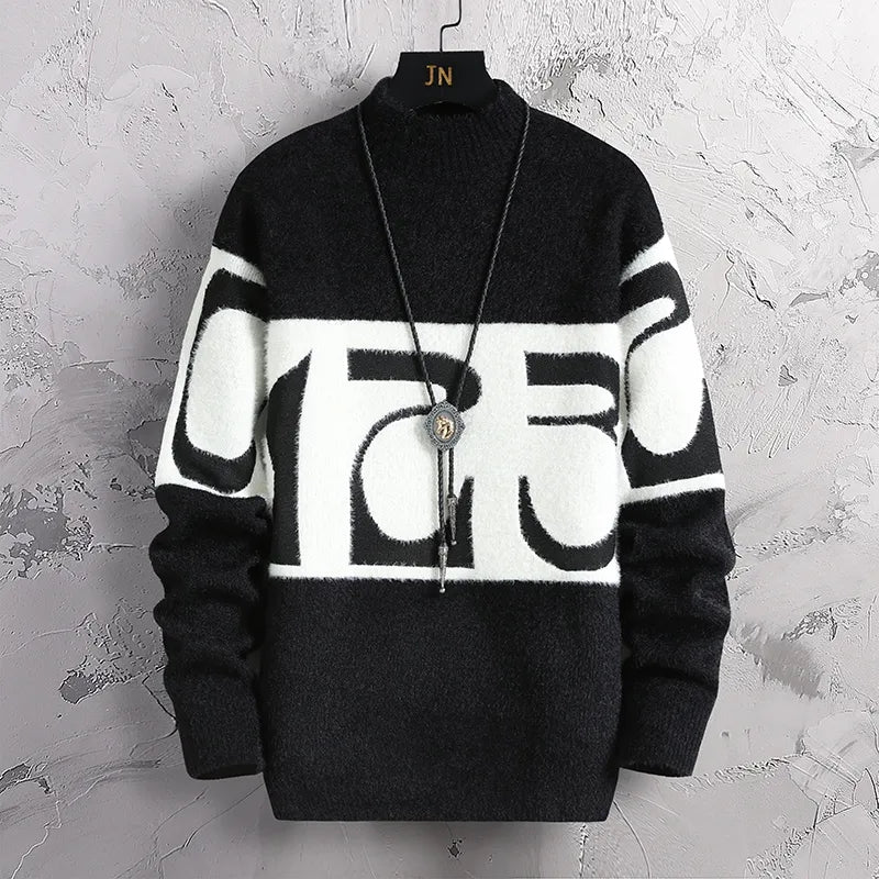 New Fashion Patchwork digit Cashmere Sweater Men High Quality Comfortable Mens Sweaters Thick Warm Male Pullover