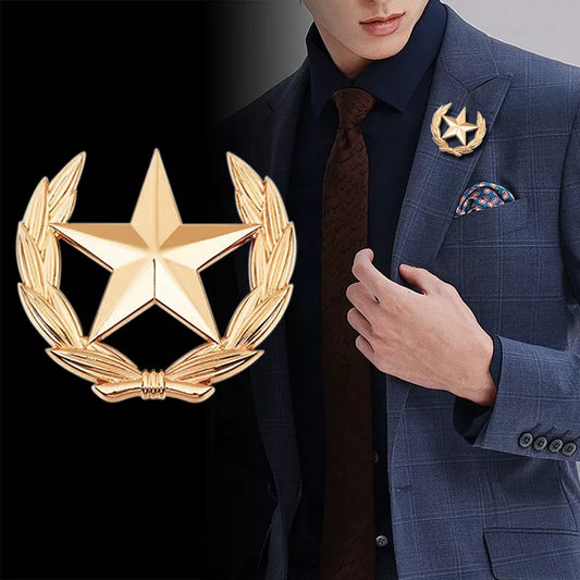 New Fashion Five-pointed Star Brooches Badge Metal Wheat Lapel Pin Men's Suit Shirt Collar Clothing Accessories