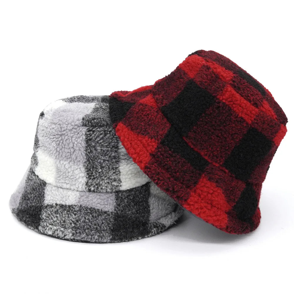 Winter Bucket Hats Women Fashion Print Ladies Warm Panama Hat Wool Soft Velvet Thickened Fur Rabbit Hair Outdoor Fisherman Hat