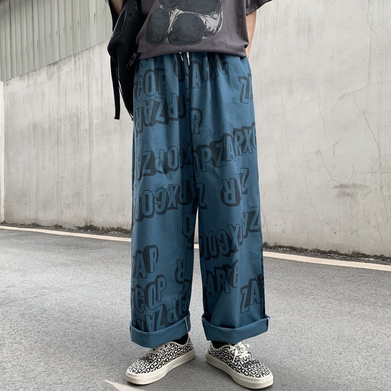 Vintage Washed Jeans Men Women Streetwear Jeans Harajuku Cartoon Anime Print Jeans Fashion GirlJeans Loose Wide Leg Pants Cotton