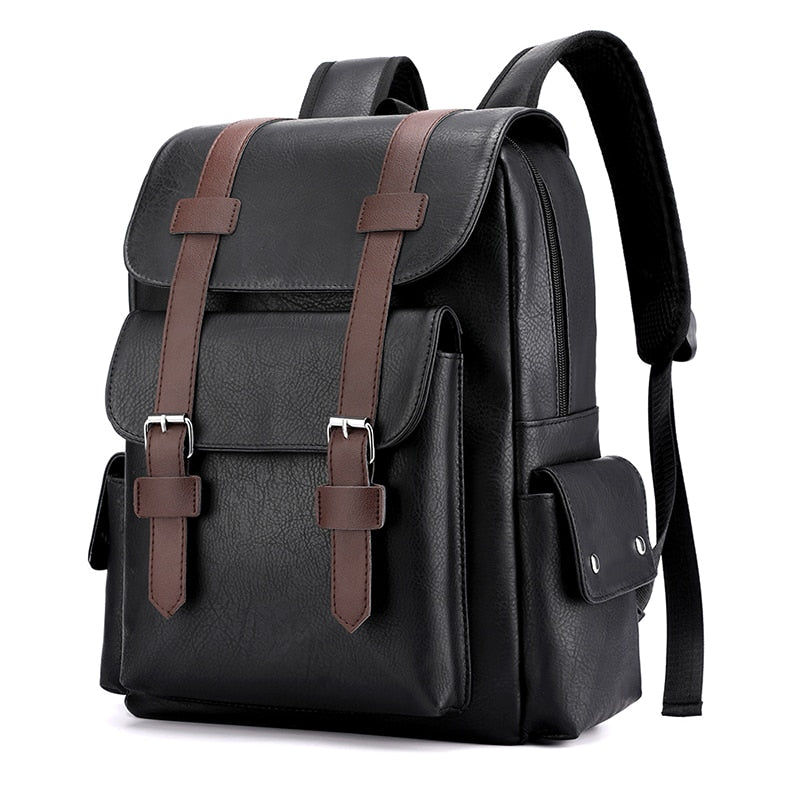 Men Backpack PU Leather Bagpack Large Laptop Backpacks Male Mochilas Black Schoolbag For Teenagers Boys Brown Sac A Dos