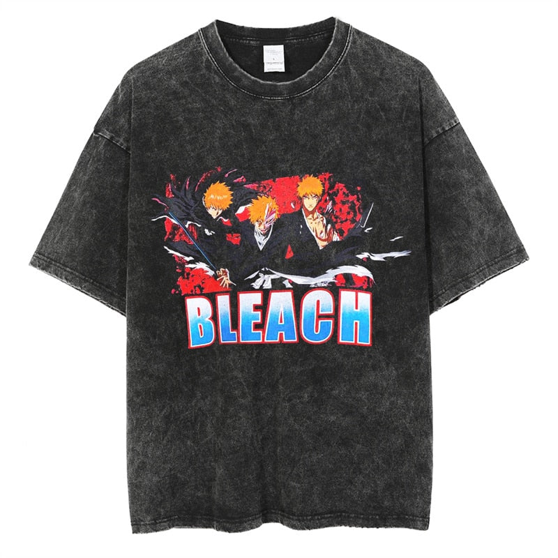 Summer 100% Cotton Men T Shirt Anime Bleach Kurosaki Ichigo Print T-shirts Harajuku Streetwear Tees Unisex Casual Y2K Tops