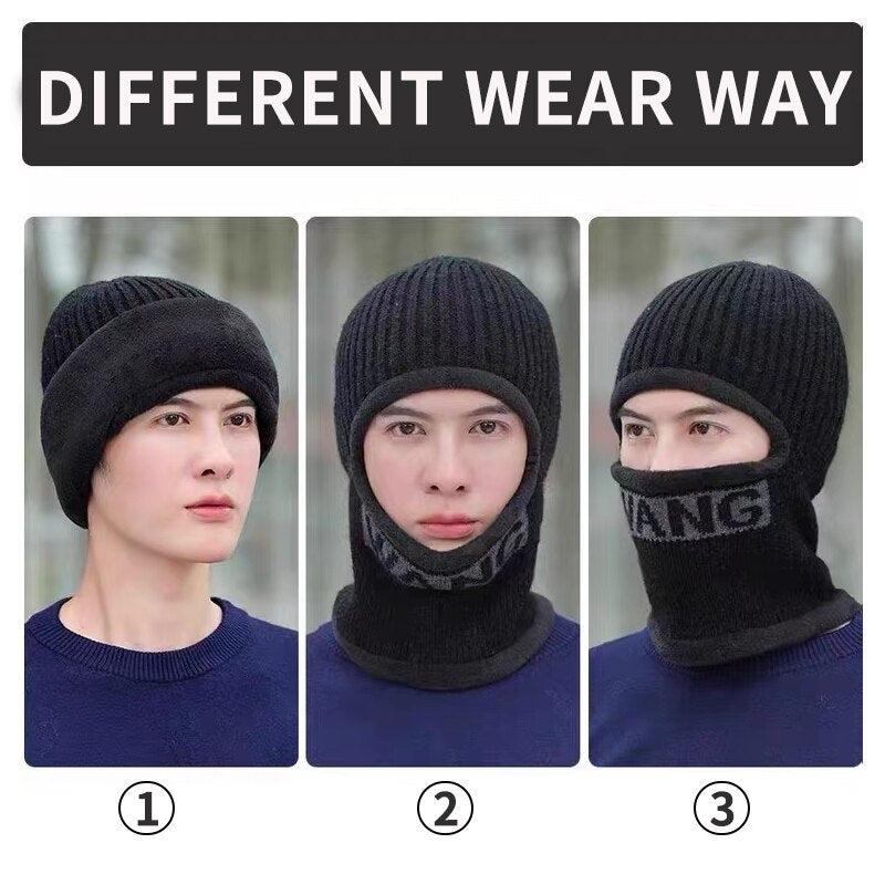 Winter Men Solid Color Warm Letter Knitted Integrated Hat Scarf Adult Plush Thicken Outdoor Windproof Caps Women Fashion Hat