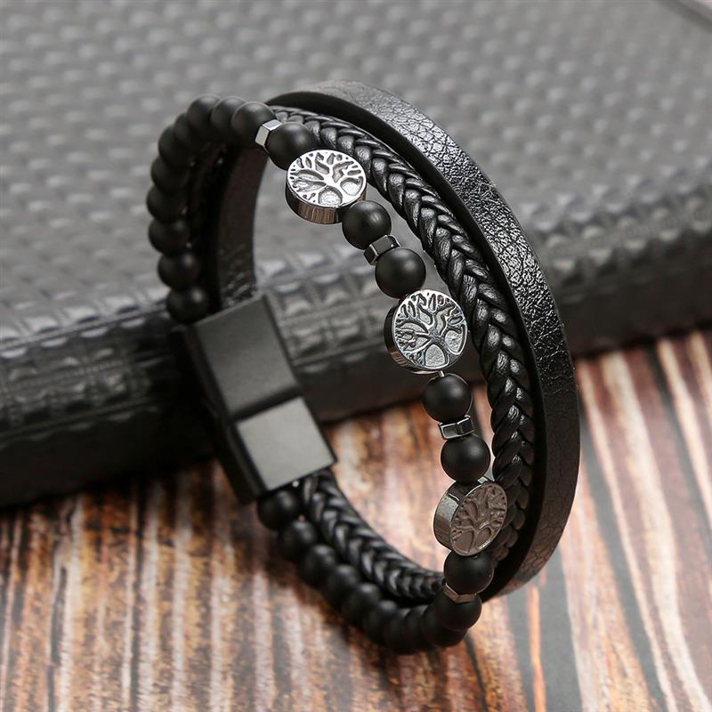 High Quality Leather Bracelet Men Classic Fashion Tiger Eye Beaded Multi Layer Leather Bracelet For Men Jewelry Gift