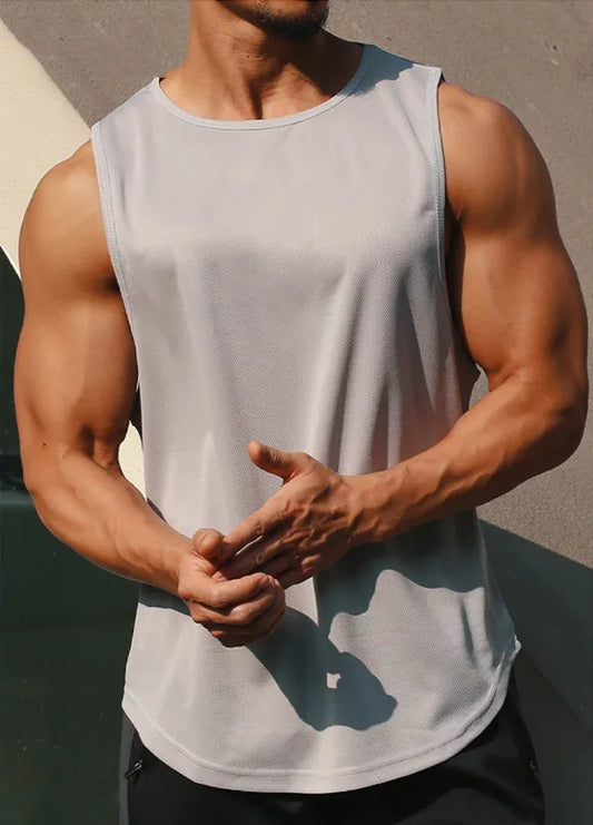 Summer Quick Dry Sports T Shirts For Men Solid Color Sleeveless Gym Muscle Tank Top Fitness Gym Tops Bodybuilding Running Tees