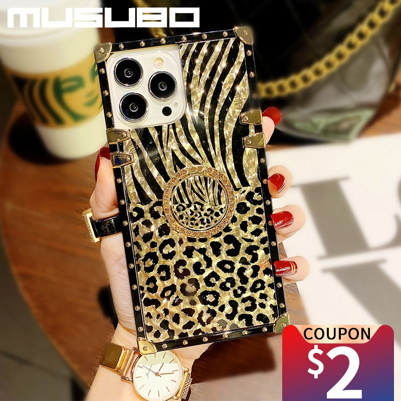 Luxury Silicon Ring Phone Case For iPhone 14 Plus 13 PRO 12 11 Pro Max XS XR SE 3 7 8 Plus Brand Coque Soft Square Cover Fundas