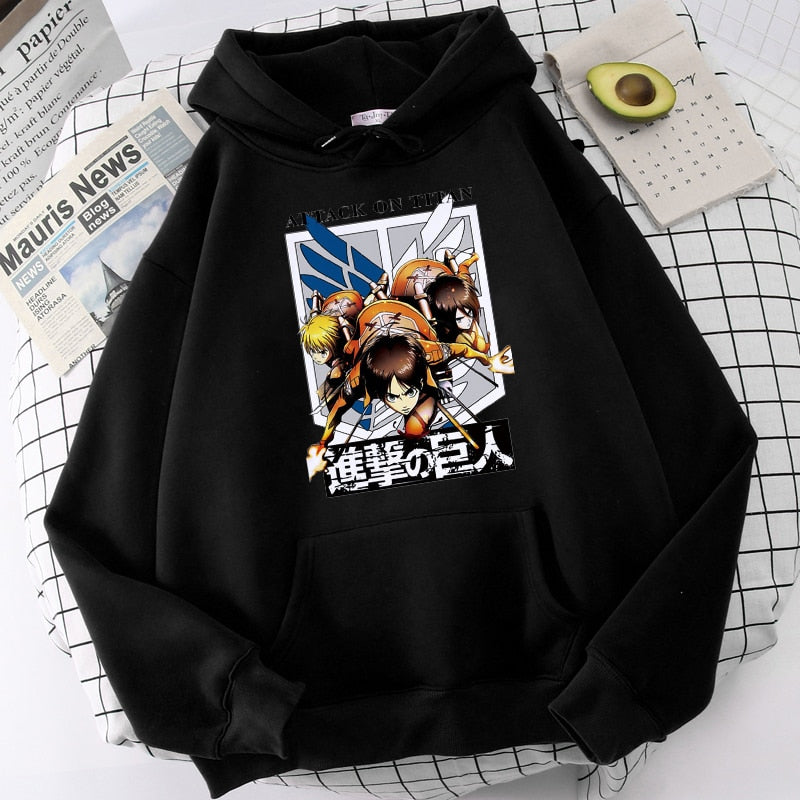 Attack on Titan Hoodies Eren Yeager Anime Print Hoodie Long Sleeve Loose Hip Hop Sweatshirt Men Streetwear Oversized Hoody Tops