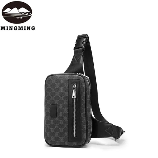Men Shoulder Bag PU Retro Printing Waterproof Convenient Fashion Chest Bag Leisure Outdoor Sports Bicycle Mobile Phone Waistpack