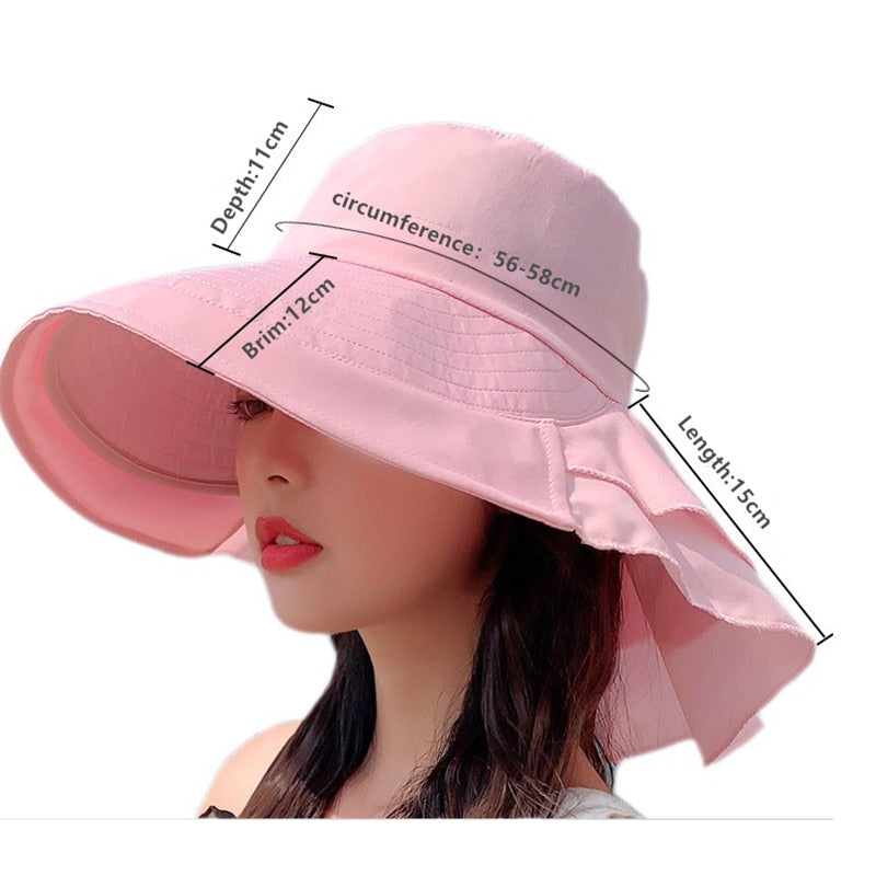 Sparsil Women&#39;s Summer Hat for The Sun Wide Brim UV Neck Protection Solar Beach Hats Foldable Ponytail Travel Sun Panama Caps