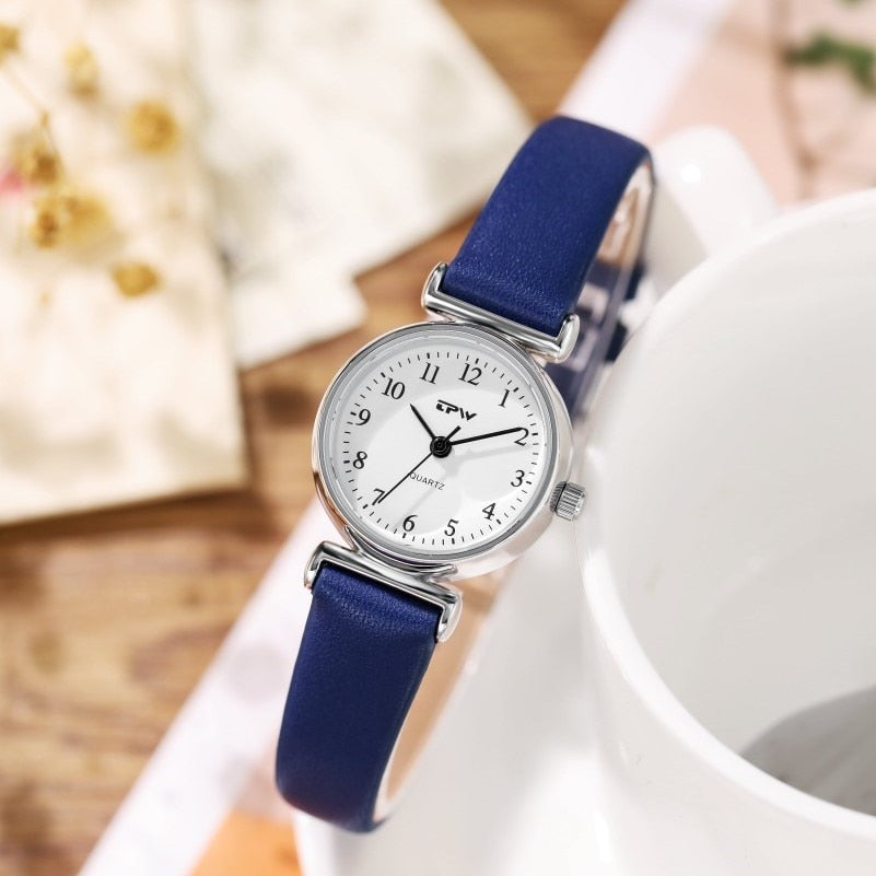 Mini Quartz Watch For Women Small Size 24mm Dial PU Leather Strap Minimalism