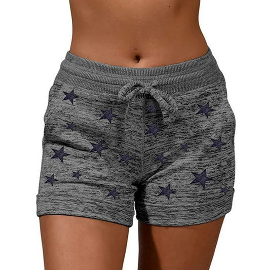 Summer Women Shorts High Waist Stars Print Quick Drying Drawstring Pockets Shorts for Fitness shorts for women ladies 2021