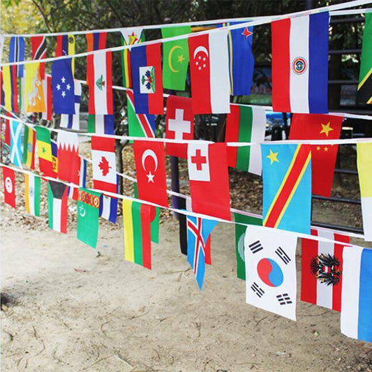 14*21cm String Flags - Small Hanging Flags representing 32 Countries around the World, showcasing the diverse nations and fostering international camaraderie.
