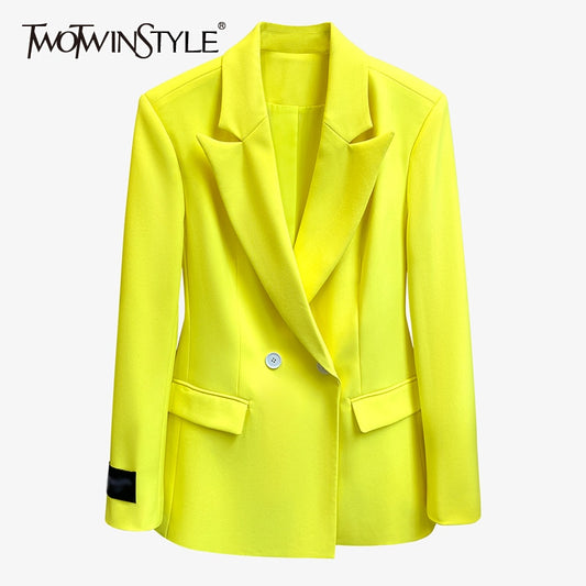 TWOTWINSTYLE Minimalist Blazer For Women Notched Long Sleeve Casual Large Size Coat Female Fashion Clothing 2022 Autumn New