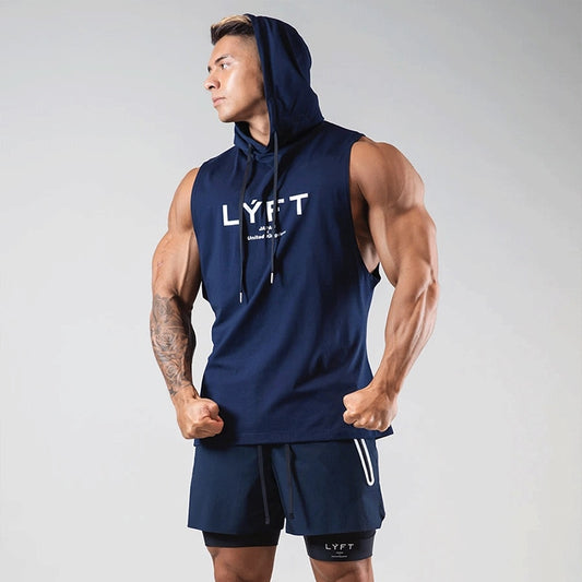 Summer Sleeveless Hoodie Gym Men&#39;s Vest Sports Bodybuilding Fitness Navy Blue Sports Vest Basketball Fashion Slim Casual Tops