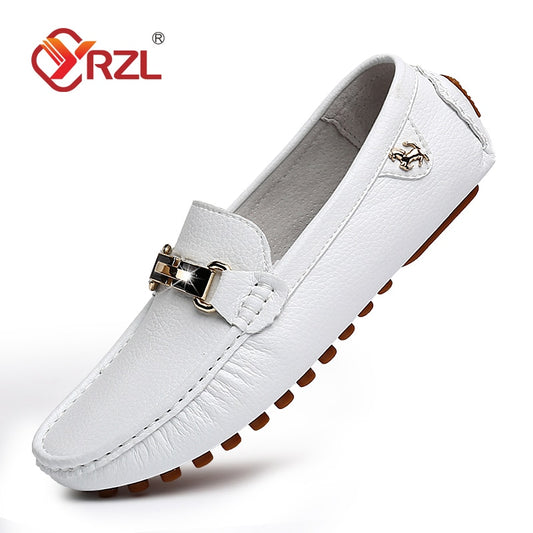 YRZL Loafers Men Handmade Leather Shoes Casual Driving Flats Slip-on Shoes Moccasins Boat Shoes Black/White/Blue Plus Size 37-48