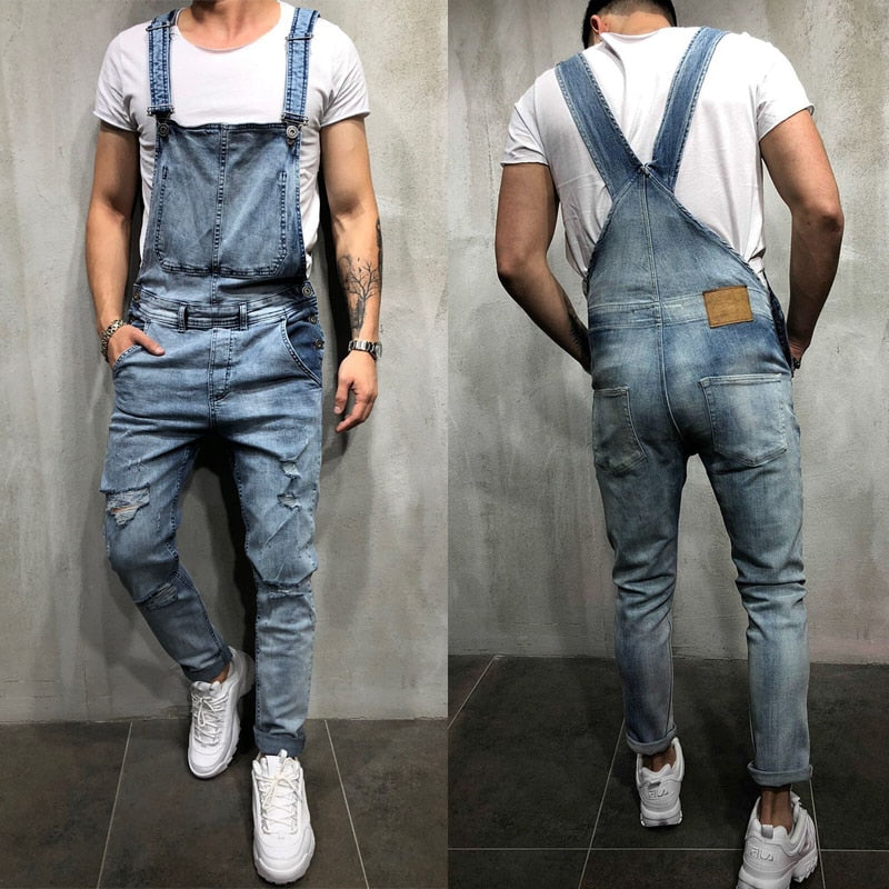 Fashion MenRipped Jeans Jumpsuits Ankle Length Letter printing Distressed Denim Bib Overalls For Men jeans Suspender Pants