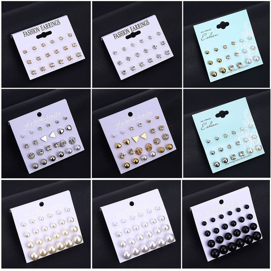 IPARAM Variety Simulation Pearl Crystal Stud Earrings Set Fashion Fashion Statement Geometric Female Earrings 2020 Jewelry Gifts