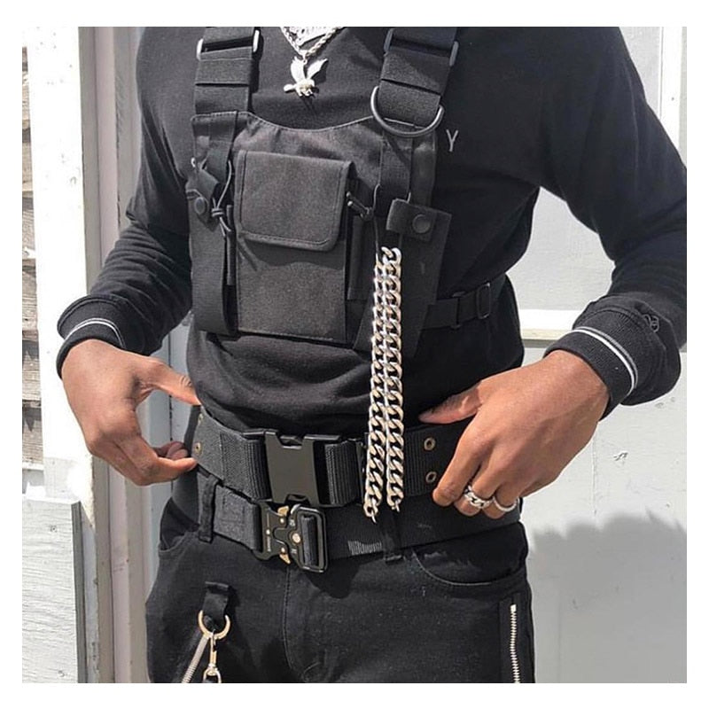 Adjustable Black Vest Hip Hop Streetwear Functional Tactical Harness Chest Rig Kanye West Waist Pack Chest Bag Fashion Nylon c5