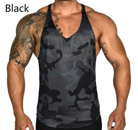 Gym Mens Bodybuilding Camo Sleeveless Single Tank Top Muscle Stringer Athletic Fitness Vest Tops Summer Clothes