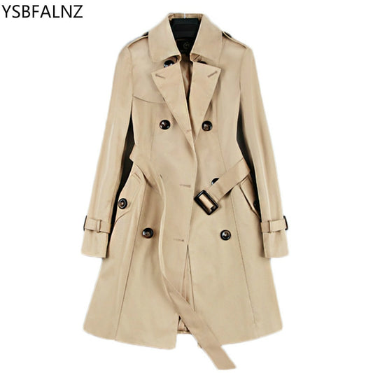 New Fashion Double Breasted Mid-long Trench Coat Women Khaki Slim Belt Cloak Mujer Windbreaker Female Abrigos Brazil LH810