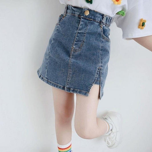 Kids Denim Skirt for Girls High Waist A-line Skirt Outside Wear New Children Teenager Split Cowboy Skirts 4 6 8 10 12 14