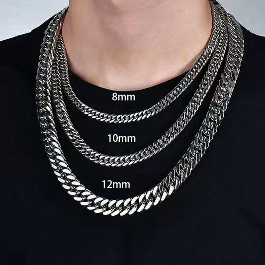 HNSP 8MM-14MM Stainless Steel Cuban Chain Necklace For Men Neck Jewelry Accessories Male Gift Wholesale