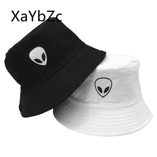 Unisex Embroidered Alien Foldable Bucket Hat Beach Sun  Street Headwear Fisherman Outdoor  Men and Woman Cap