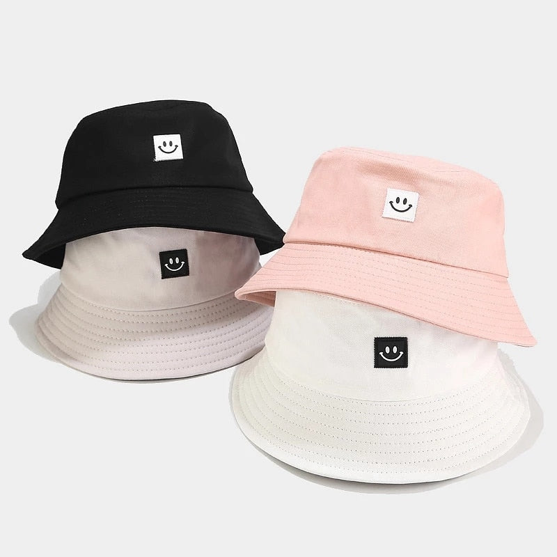 Fashion Women Bucket Hat New Candy Colors Smile Face Sun Hat Fishing Hat Fisherman Cap for Girls Men Travel Hip Hop Panama Hats