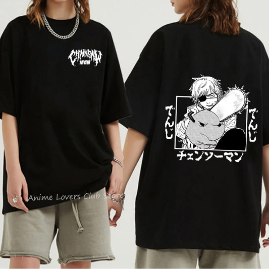 Chainsaw Man T Shirts Anime Printed T-shirt Denji Pochita Summer Loose Short Sleeve Bottoming Shirt 100% Cotton T-shirts