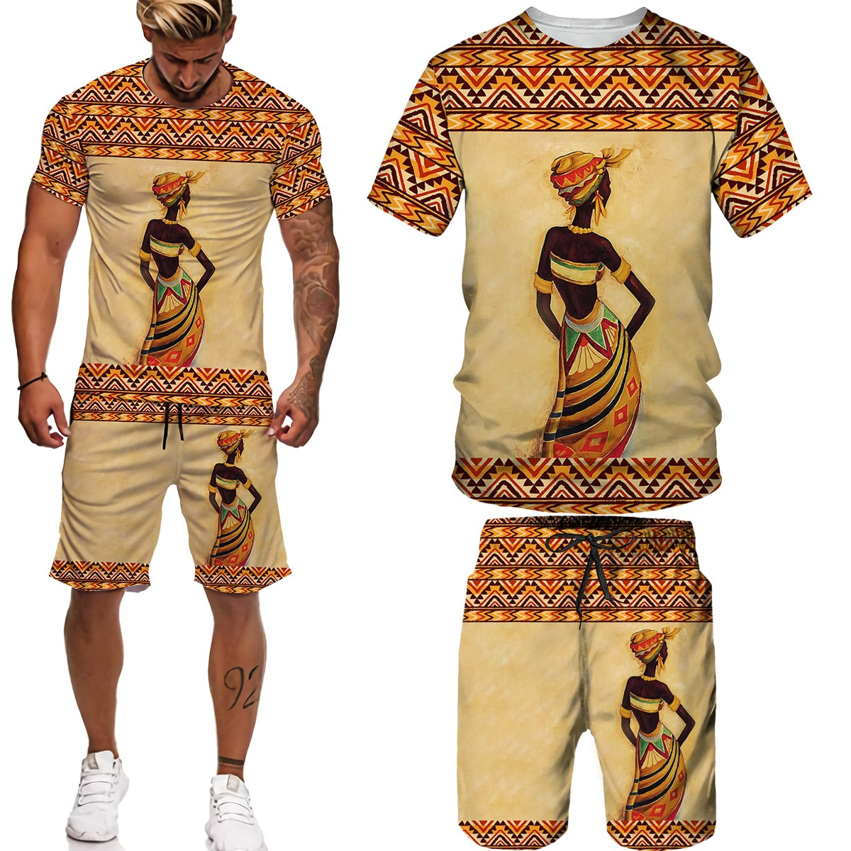 Man Summer Short Sleeve Africa Print Tees/Shorts/Suits Folk-custom T Shirt Shorts Tracksuit Set African Clothes for Men Oversize