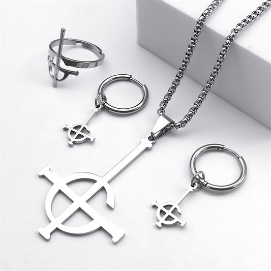 Stainless Steel Jewelry Set Ghost BC Rock Band Pendant Necklace The band Ghost Ghoul Chain Necklaces Fashion Earring Ring collar