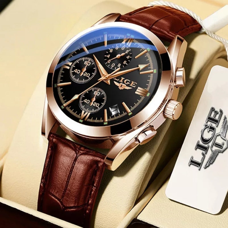 New Fashion Mens Watches Top Brand Luxury Military Quartz Watch Man Premium Leather Waterproof Sport Chronograph Watch Men Clock