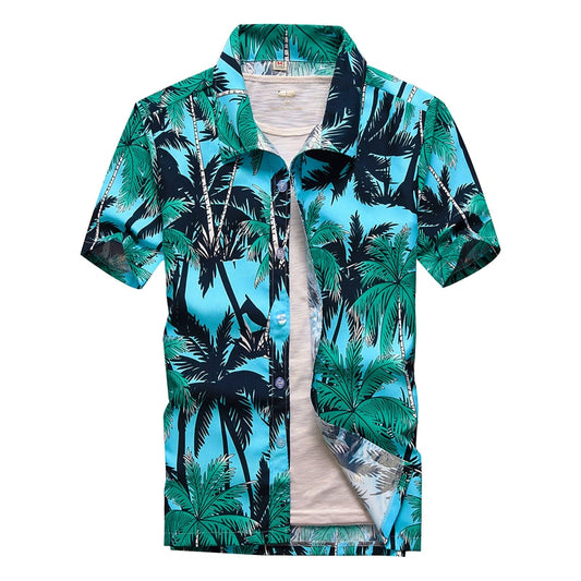 26 Colors Summer Fashion Mens Hawaiian Shirts Short Sleeve Button Coconut Tree Print Casual Beach Aloha Shirt Plus Size 5XL