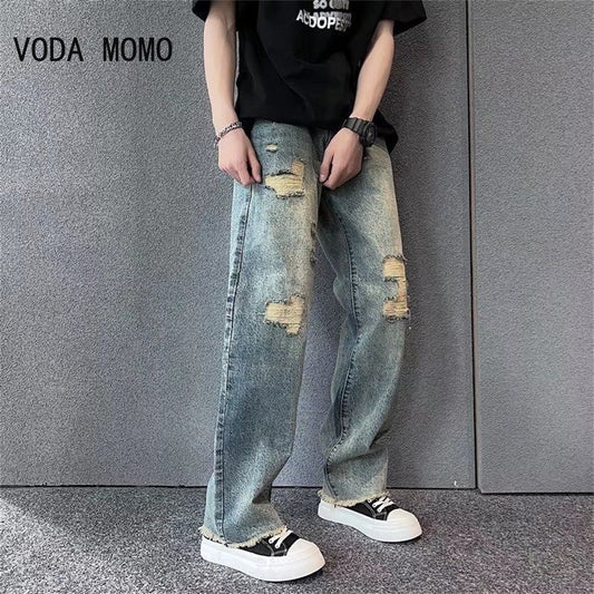 streetwear ripped jean femme baggy denim Jeans for men Man casual wide leg pants Men&#39;s jeans Male trousers mens pantalon