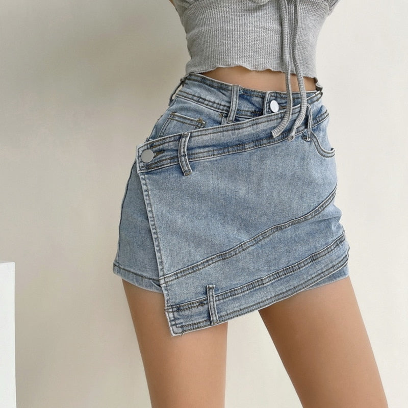 Casual Hot Girl Denim Irregular Mini Summer Women Ladies Skinny High Elastic Waist Pants Cowboy Asymmetrical Shorts Stretch